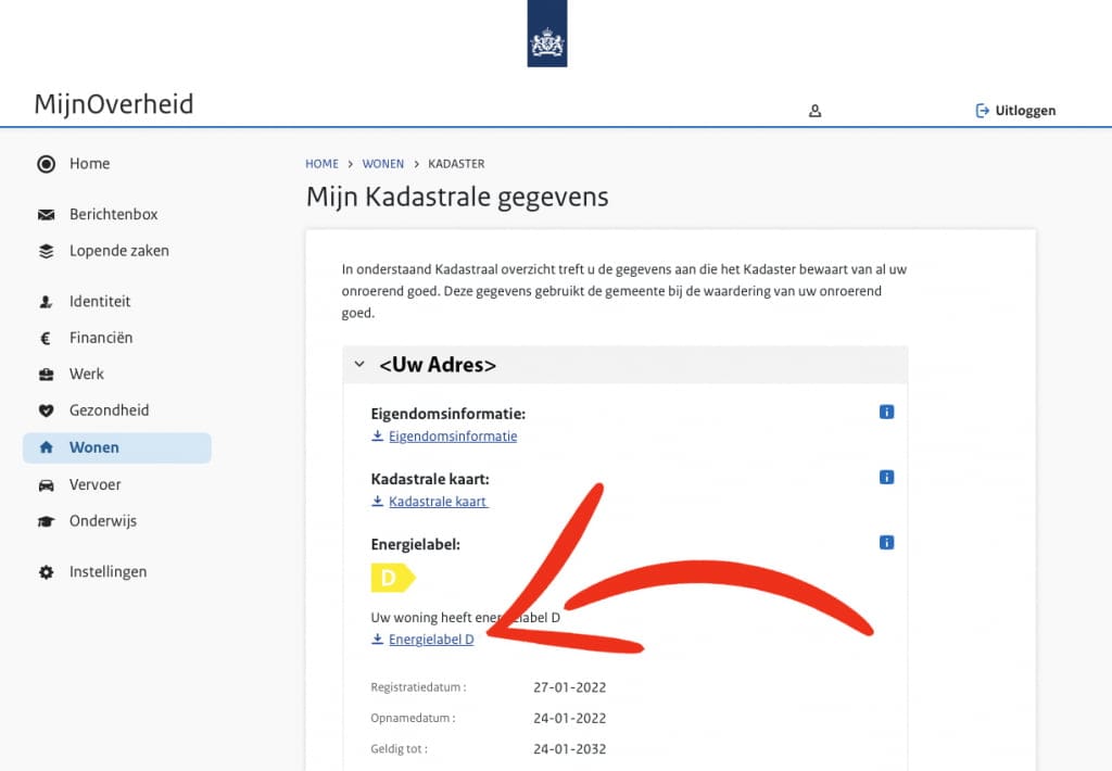 Download het energielabel van je woning als PDF vanuit MijnOverheid
