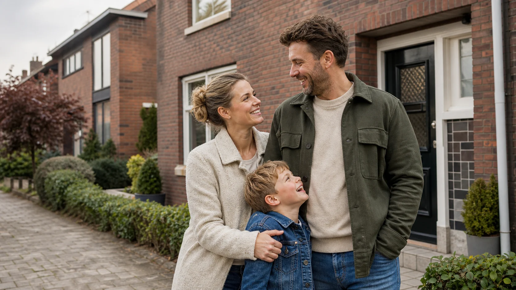 Gezin bij een woning rond Valkenburg