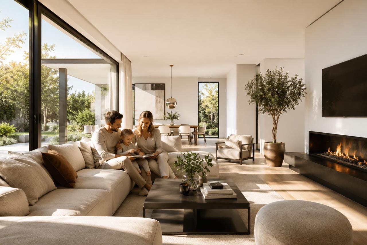 Gezin in moderne woning met aankoopmakelaar van LWM Zuid-Limburg